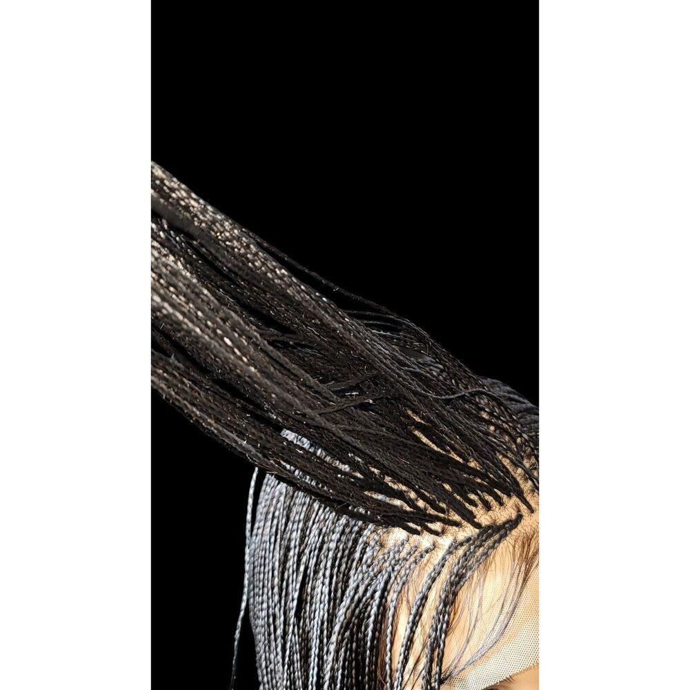 Full Lace Hand-Braided wig color # 1 Jet Black micro million braids- long wig - Picture 10 of 15